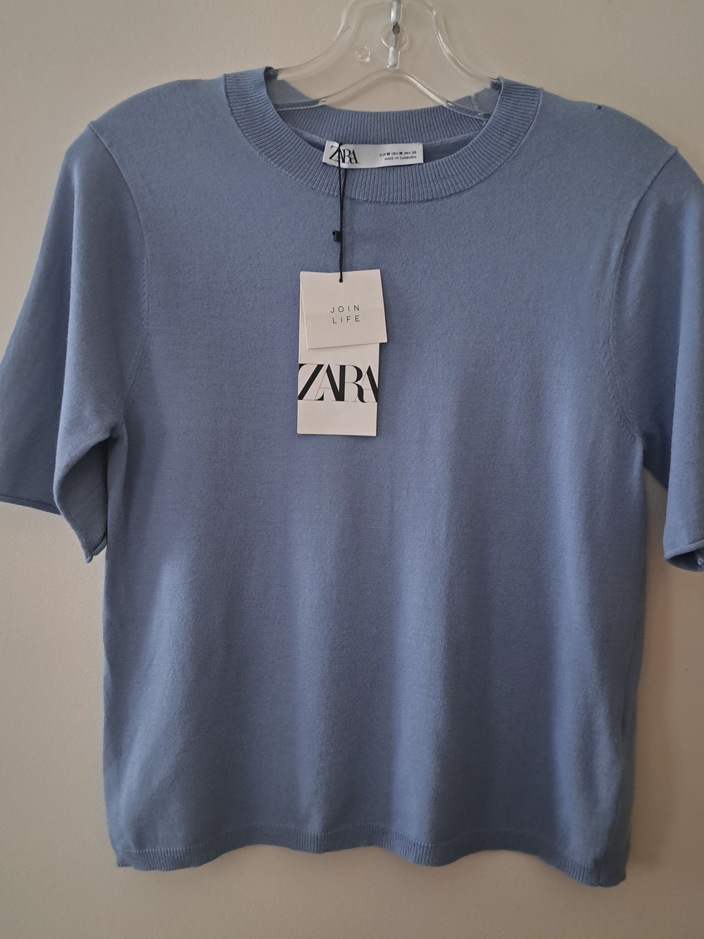 Zara Light Blue Short Sleeve Knit Top